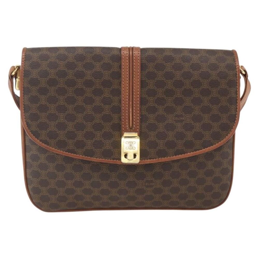 Celine Vintage Macadam Canvas And Leather Brown Canvas Shoulder Bag Bag